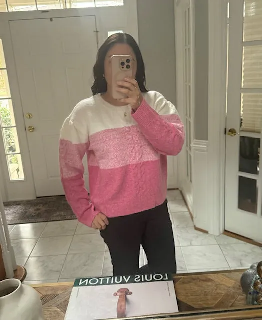 Madison Color Block Cable-Knit Sweater