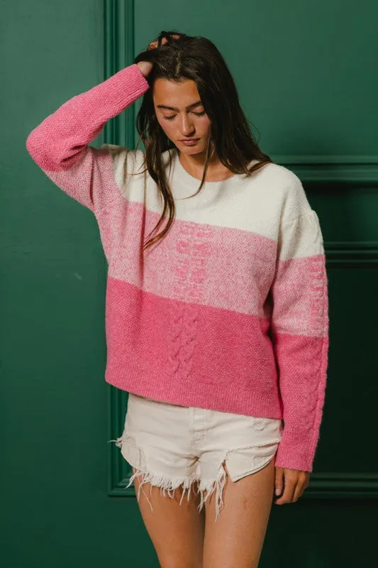 Madison Color Block Cable-Knit Sweater