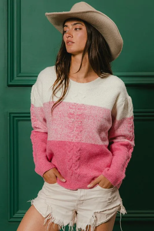 Madison Color Block Cable-Knit Sweater