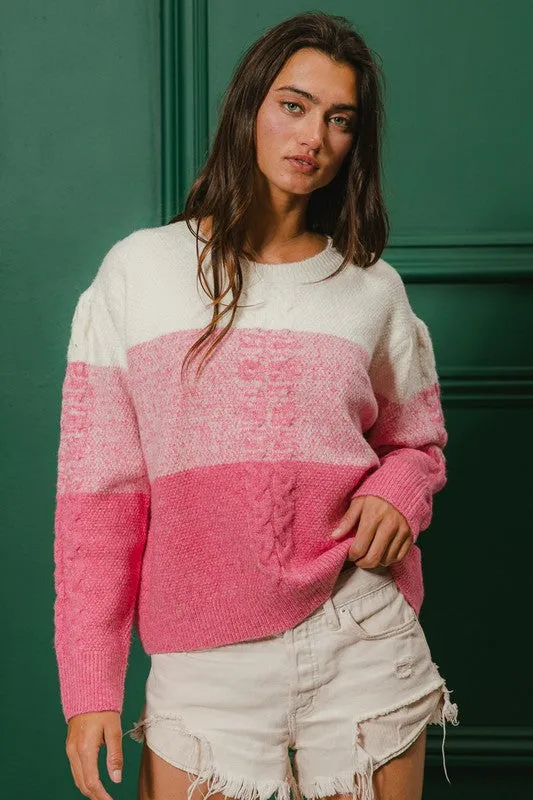 Madison Color Block Cable-Knit Sweater