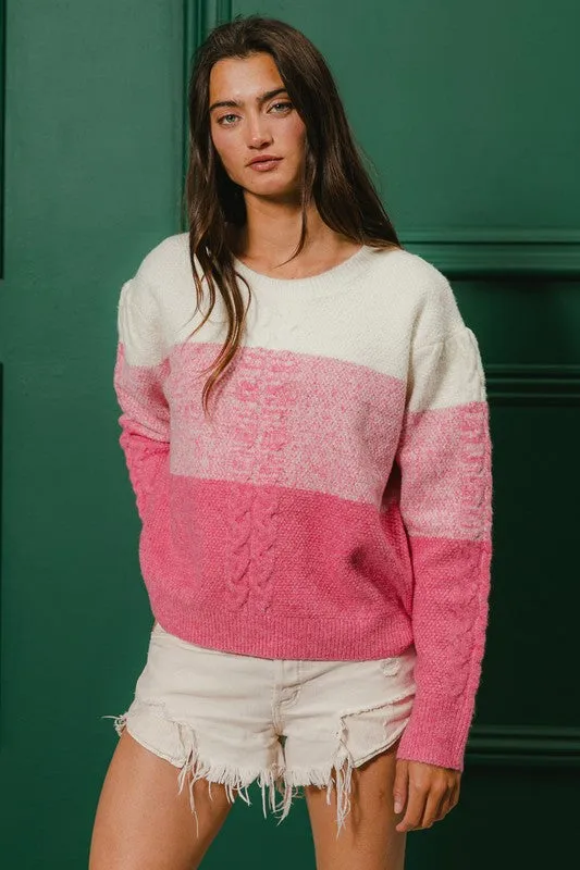 Madison Color Block Cable-Knit Sweater