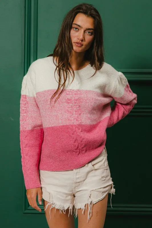 Madison Color Block Cable-Knit Sweater