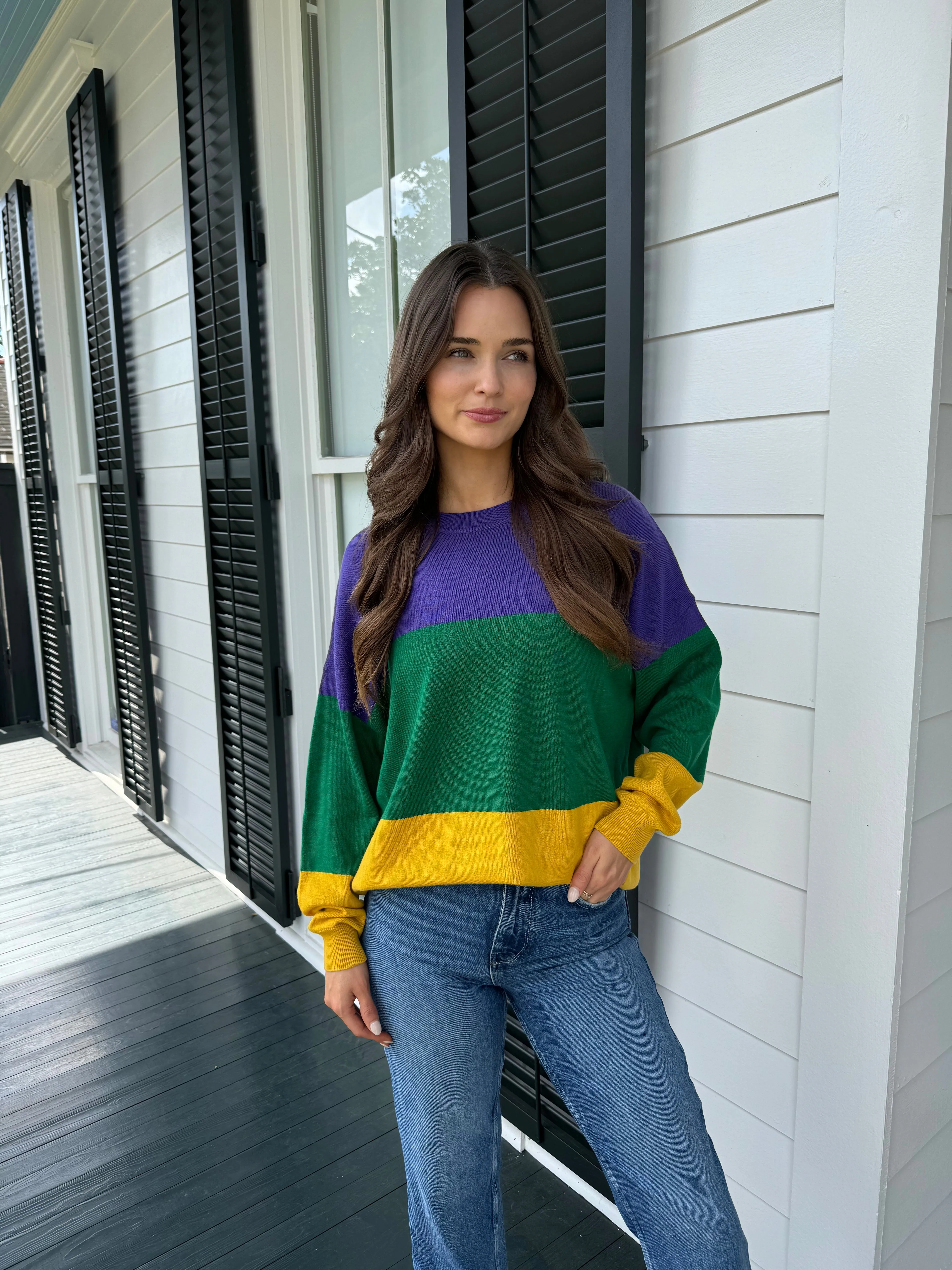 Mardi Gras Color Block Oversized Sweater