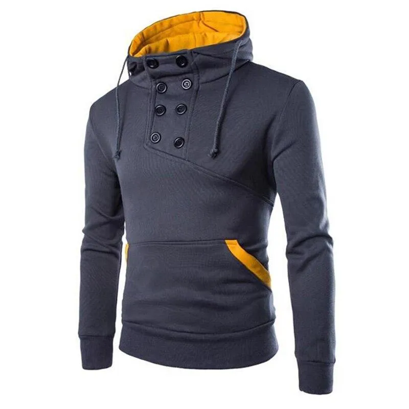 Men Casual Solid Long Sleeve Slim Fit Pullover Hoodie Streetwear