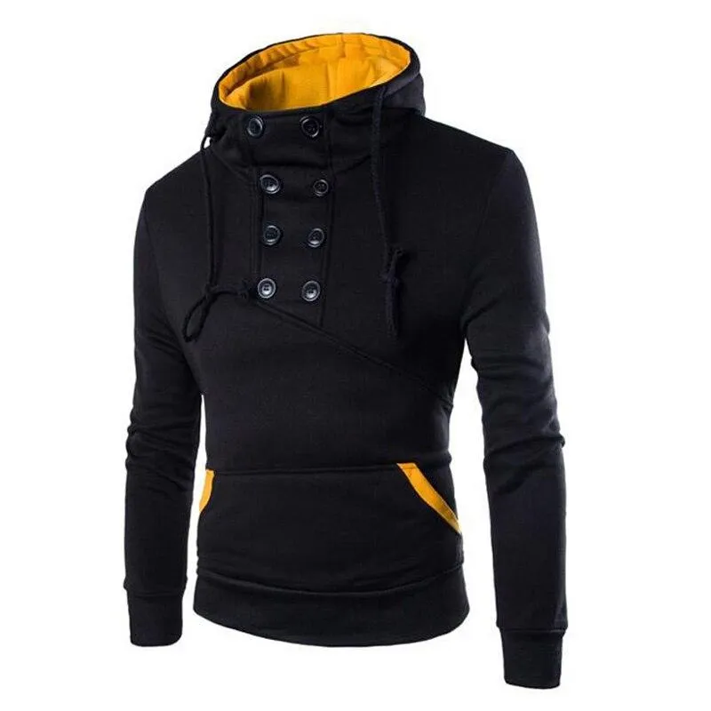 Men Casual Solid Long Sleeve Slim Fit Pullover Hoodie Streetwear