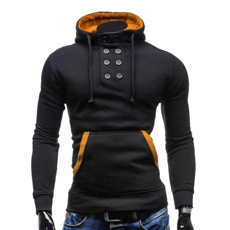 Men Casual Solid Long Sleeve Slim Fit Pullover Hoodie Streetwear