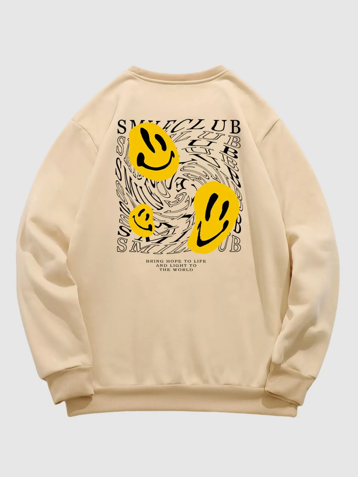 Men's Letter Smiley Face Print Casual Round Neck Pullover Sweatshirt