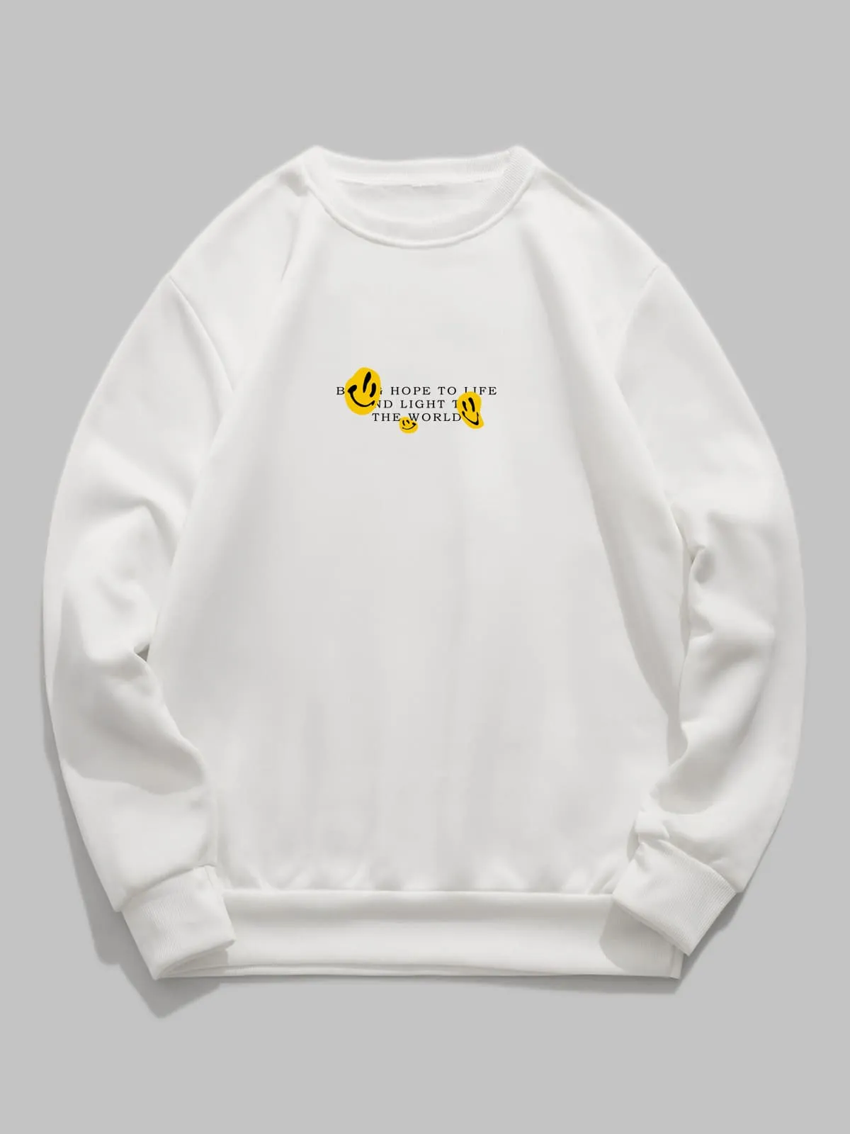 Men's Letter Smiley Face Print Casual Round Neck Pullover Sweatshirt