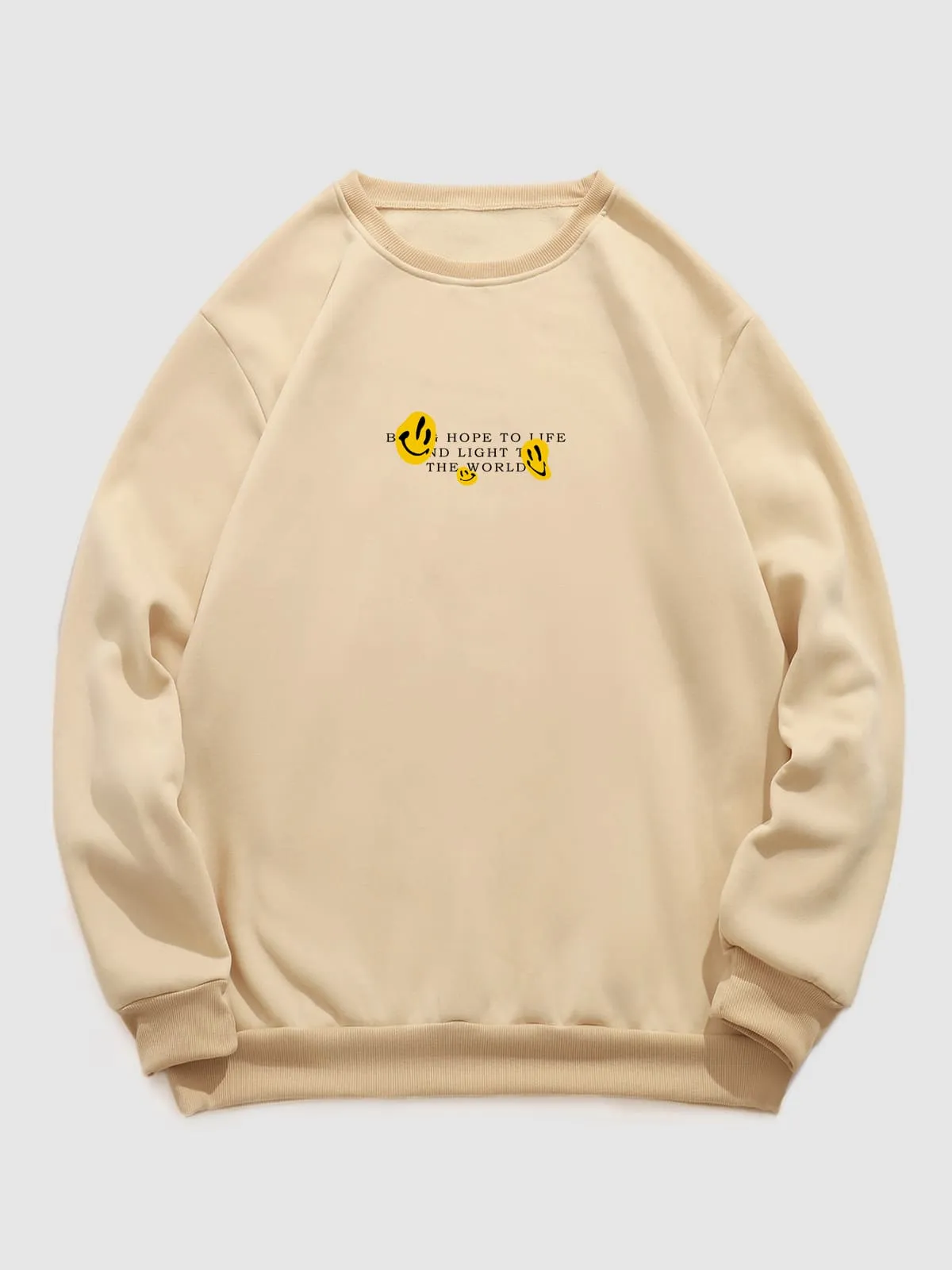 Men's Letter Smiley Face Print Casual Round Neck Pullover Sweatshirt