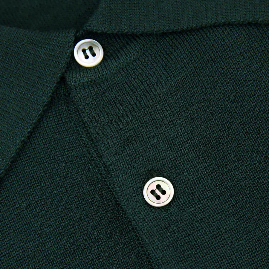 Merino Wool Knitted Polo - Forest Green