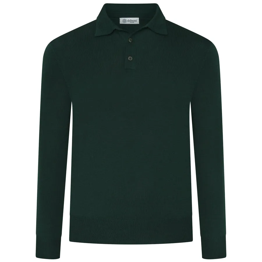 Merino Wool Knitted Polo - Forest Green