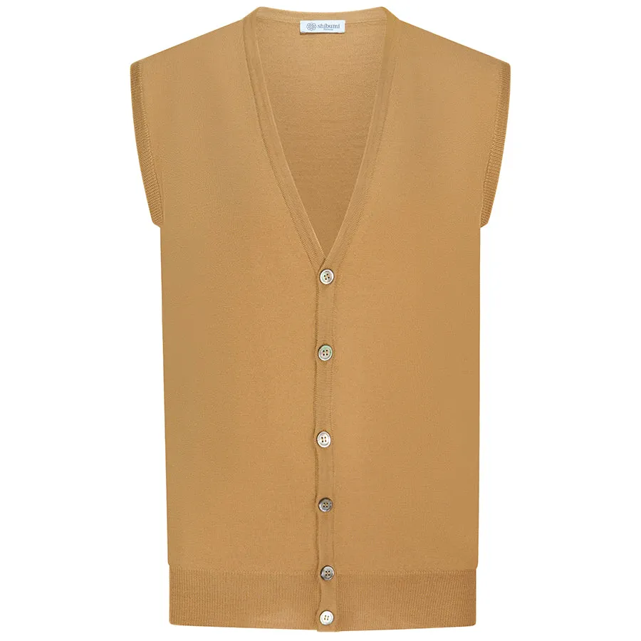 Merino Wool Sleeveless Cardigan - Camel
