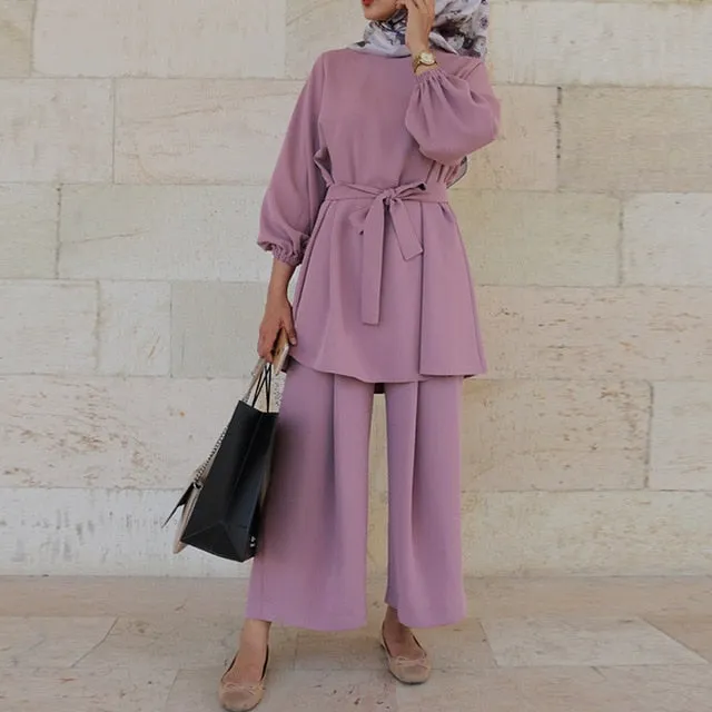 Muslimah Tie Waist Two Piece Suit