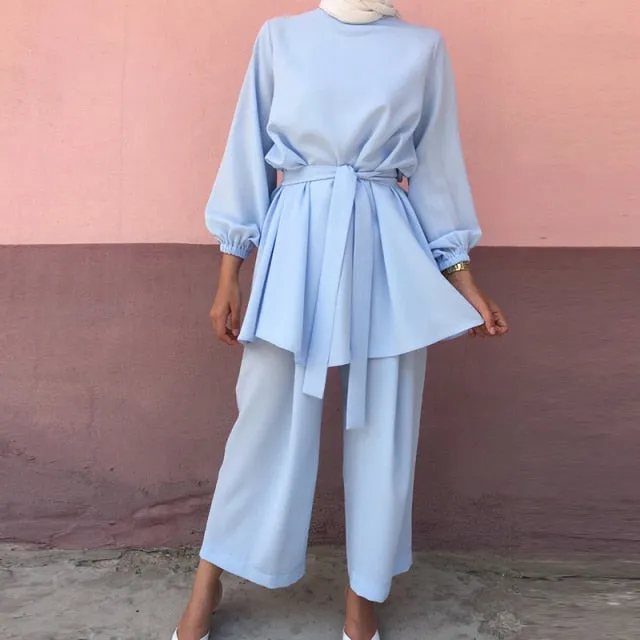 Muslimah Tie Waist Two Piece Suit