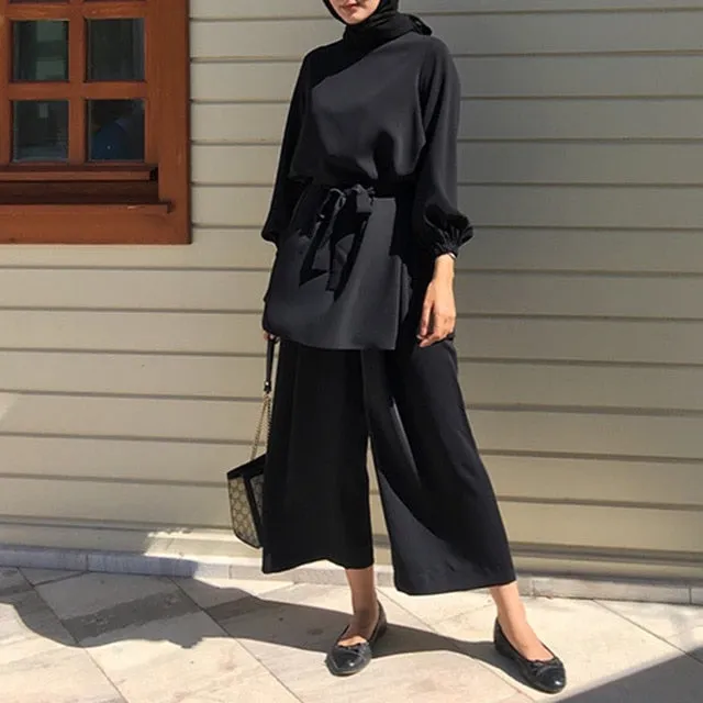 Muslimah Tie Waist Two Piece Suit