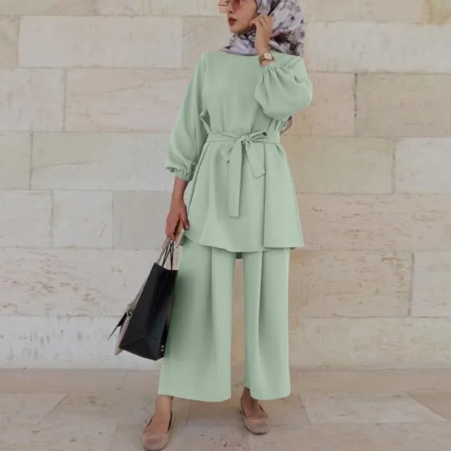 Muslimah Tie Waist Two Piece Suit