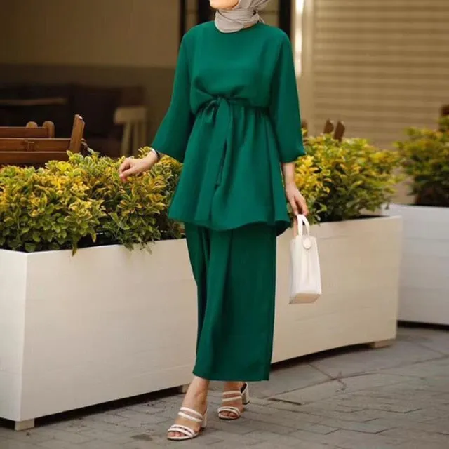 Muslimah Tie Waist Two Piece Suit