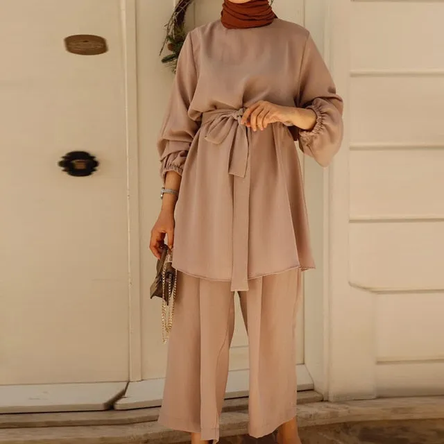 Muslimah Tie Waist Two Piece Suit