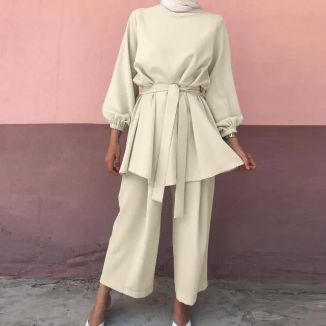 Muslimah Tie Waist Two Piece Suit