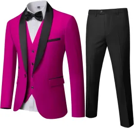 MY'S Mens 3-Piece Suit Shawl Lapel One Button Tuxedo Winter Fabric Slim Fit Dinner Jacket Vest Pants & Tie Set