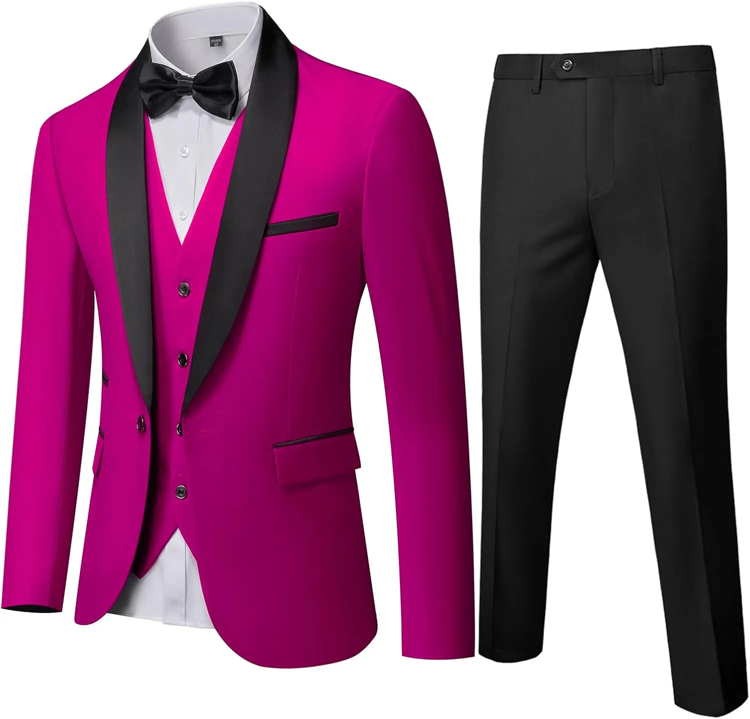 MY'S Mens 3-Piece Suit Shawl Lapel One Button Tuxedo Winter Fabric Slim Fit Dinner Jacket Vest Pants & Tie Set