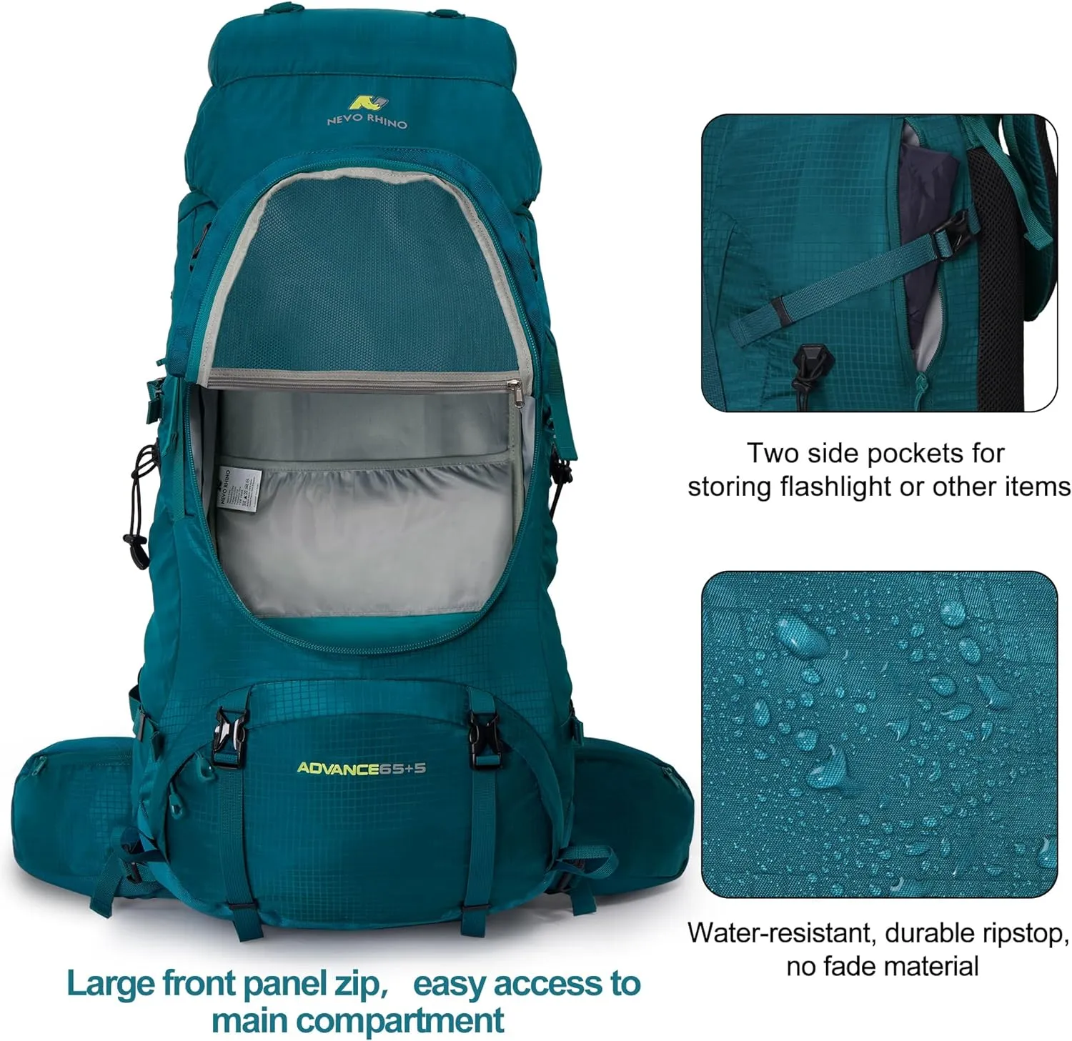 N NEVO RHINO Internal Frame Hiking Backpack 50/60/65/70/80L, Mountain Climbing Camping Backpack Daypack Waterproof Rain Cover