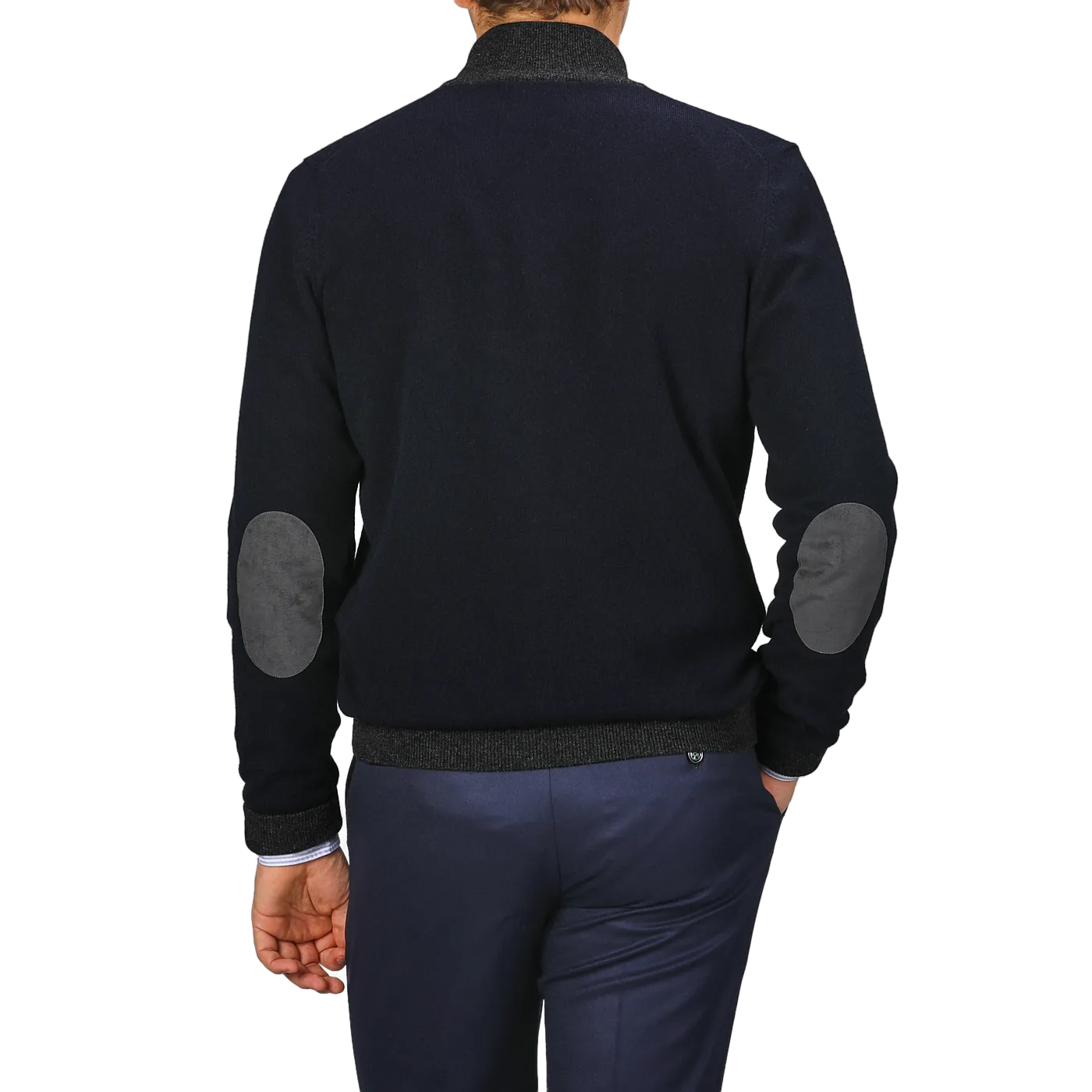 Navy Blue Wool Cashmere Zip Cardigan