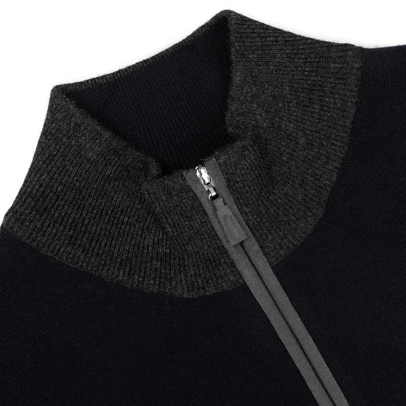 Navy Blue Wool Cashmere Zip Cardigan