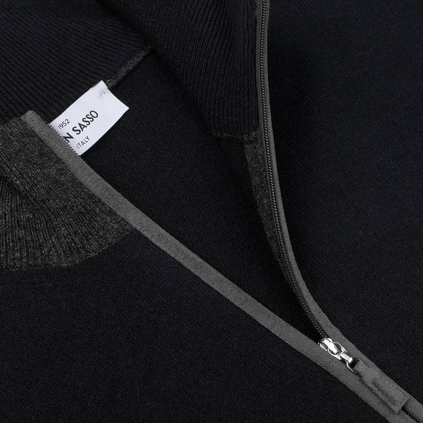 Navy Blue Wool Cashmere Zip Cardigan
