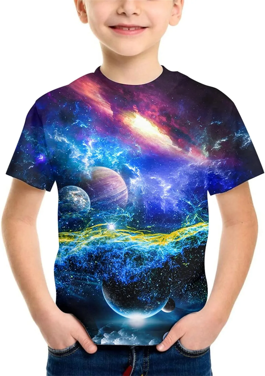 Neemanndy Teens Boys Girls Shirts 3D Print Colorful Design Graphic Tee Shirt with Short Sleeve for Kids 6-16 Years