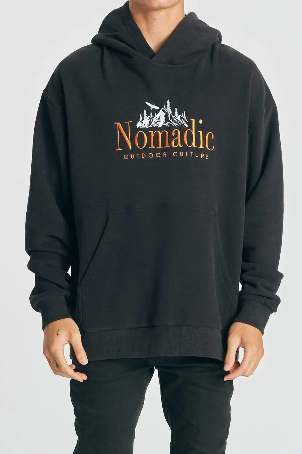 Nomadic Paradise MENS SURREAL RELAXED HOODED SWEATER - JET BLACK