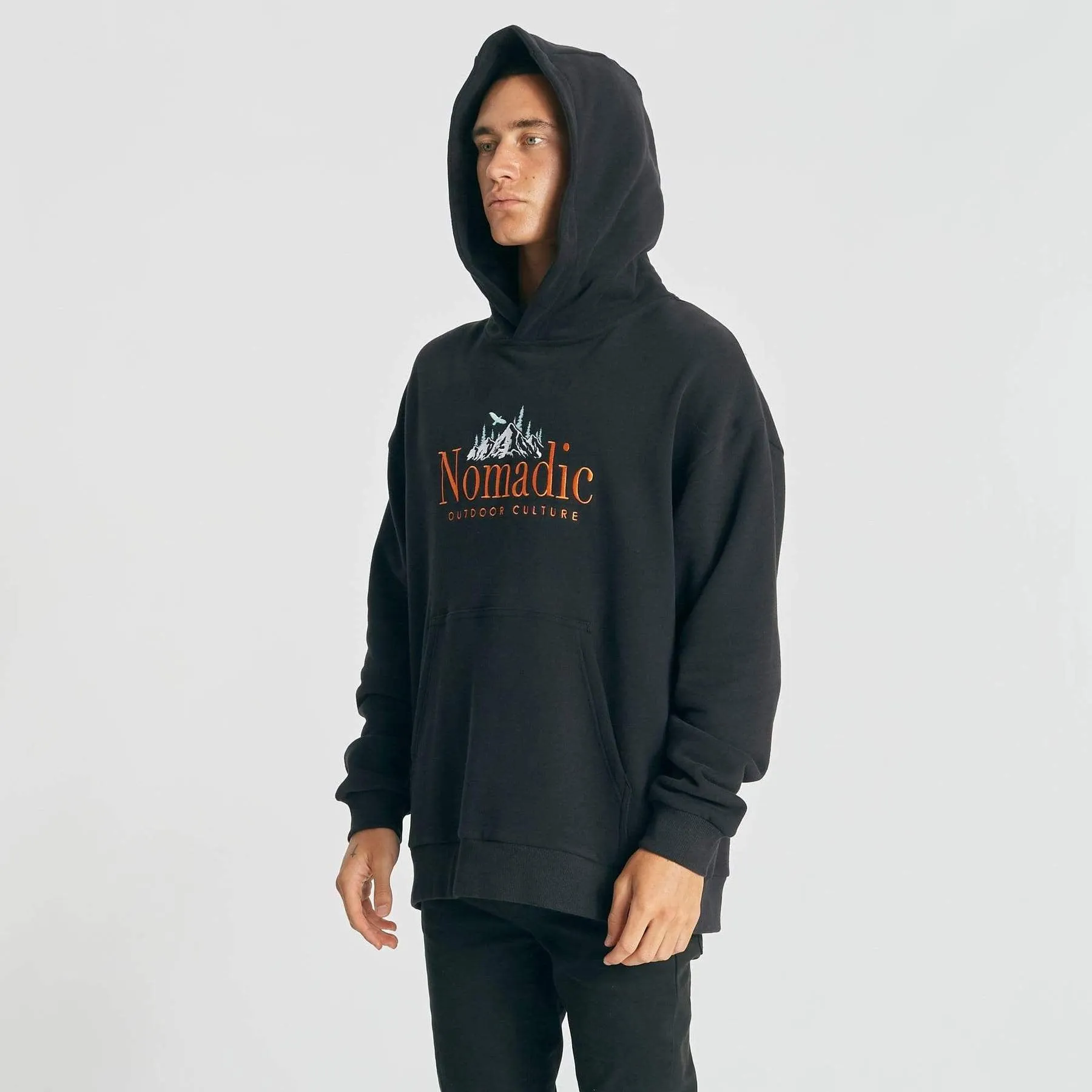 Nomadic Paradise MENS SURREAL RELAXED HOODED SWEATER - JET BLACK