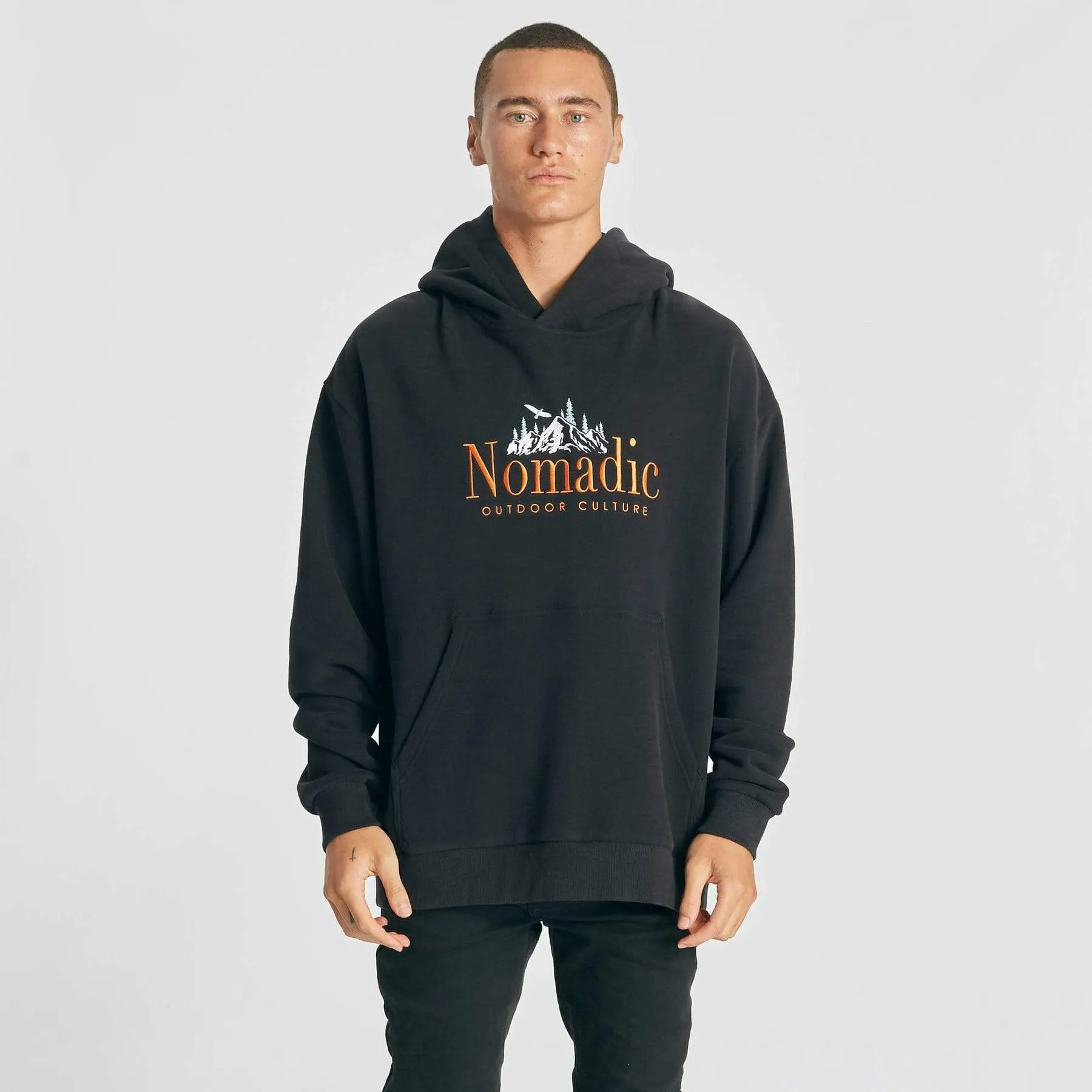Nomadic Paradise MENS SURREAL RELAXED HOODED SWEATER - JET BLACK