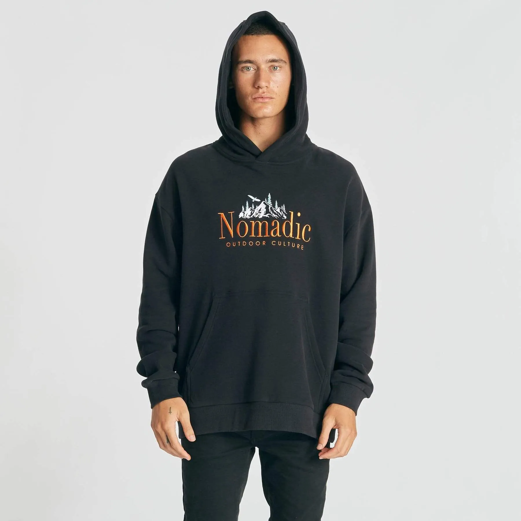 Nomadic Paradise MENS SURREAL RELAXED HOODED SWEATER - JET BLACK