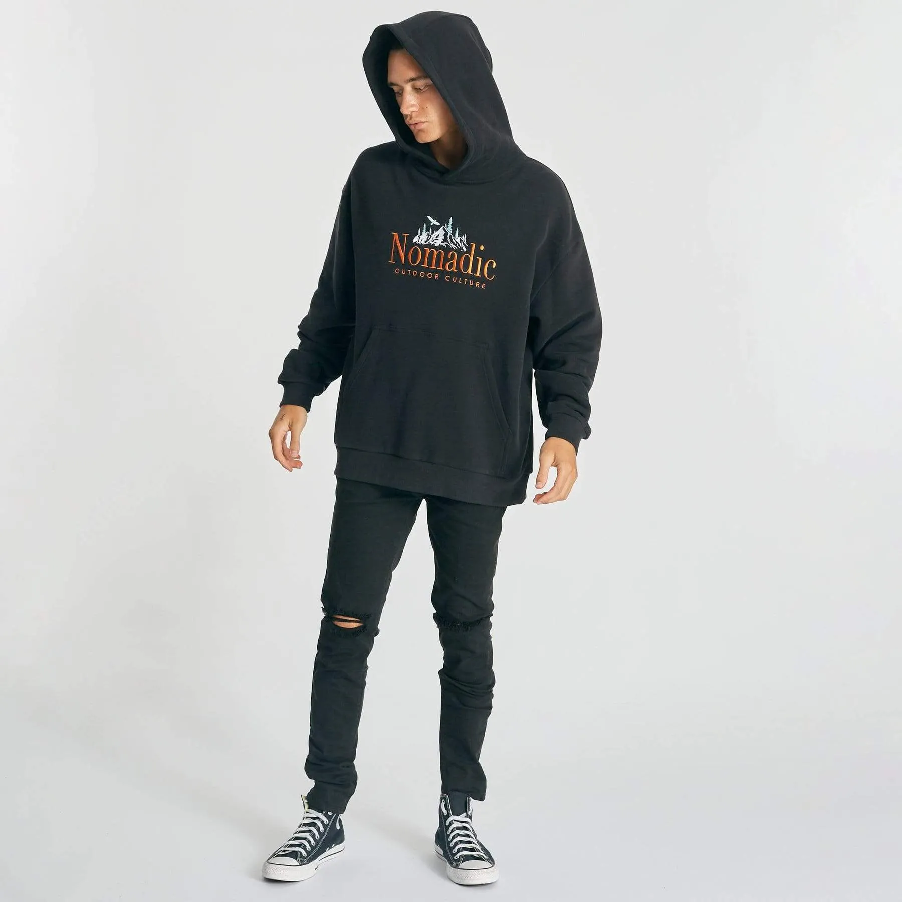 Nomadic Paradise MENS SURREAL RELAXED HOODED SWEATER - JET BLACK