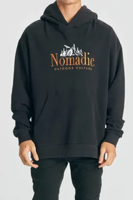 Nomadic Paradise MENS SURREAL RELAXED HOODED SWEATER - JET BLACK