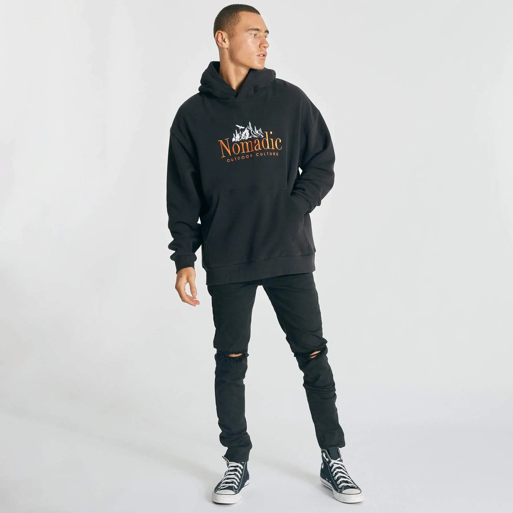 Nomadic Paradise MENS SURREAL RELAXED HOODED SWEATER - JET BLACK