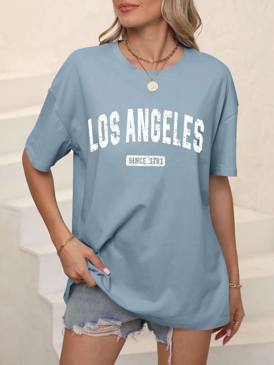 ORANDESIGNE Womens Oversized Graphic Print Short Sleeve Tunic Tops Crew Neck Casual Drop Shoulder T Shirts