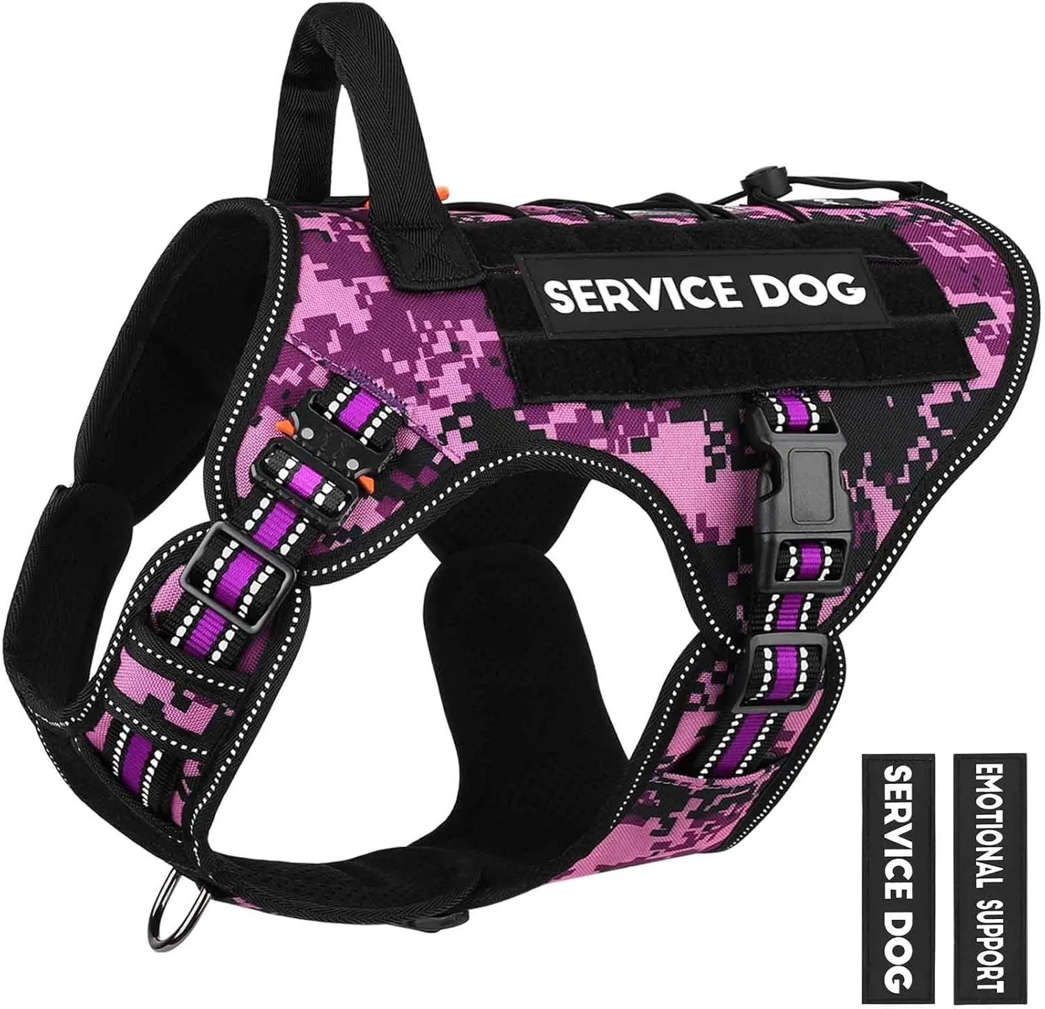 PETNANNY Tactical Dog Harness Reflective with ID Card,Service Dog Vest Harness for Medium Large Dogs,Emotional Support Vest with Padded Handle2 Reflective Patches for Training HuntingPurple Camo,L