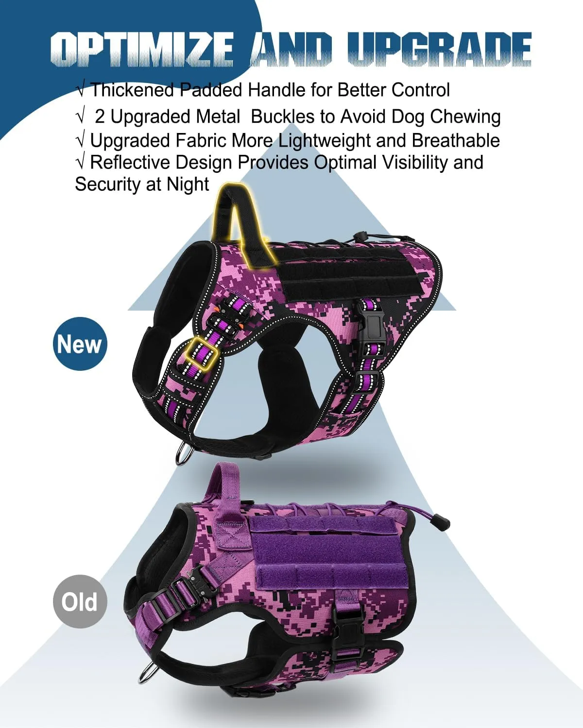 PETNANNY Tactical Dog Harness Reflective with ID Card,Service Dog Vest Harness for Medium Large Dogs,Emotional Support Vest with Padded Handle2 Reflective Patches for Training HuntingPurple Camo,L