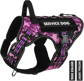 PETNANNY Tactical Dog Harness Reflective with ID Card,Service Dog Vest Harness for Medium Large Dogs,Emotional Support Vest with Padded Handle2 Reflective Patches for Training HuntingPurple Camo,L