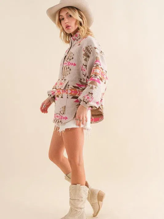 Pink Skies and Warm Vibes Aztec Western Pullover Sweater