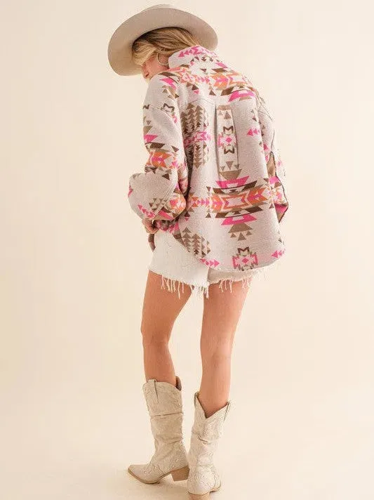Pink Skies and Warm Vibes Aztec Western Pullover Sweater