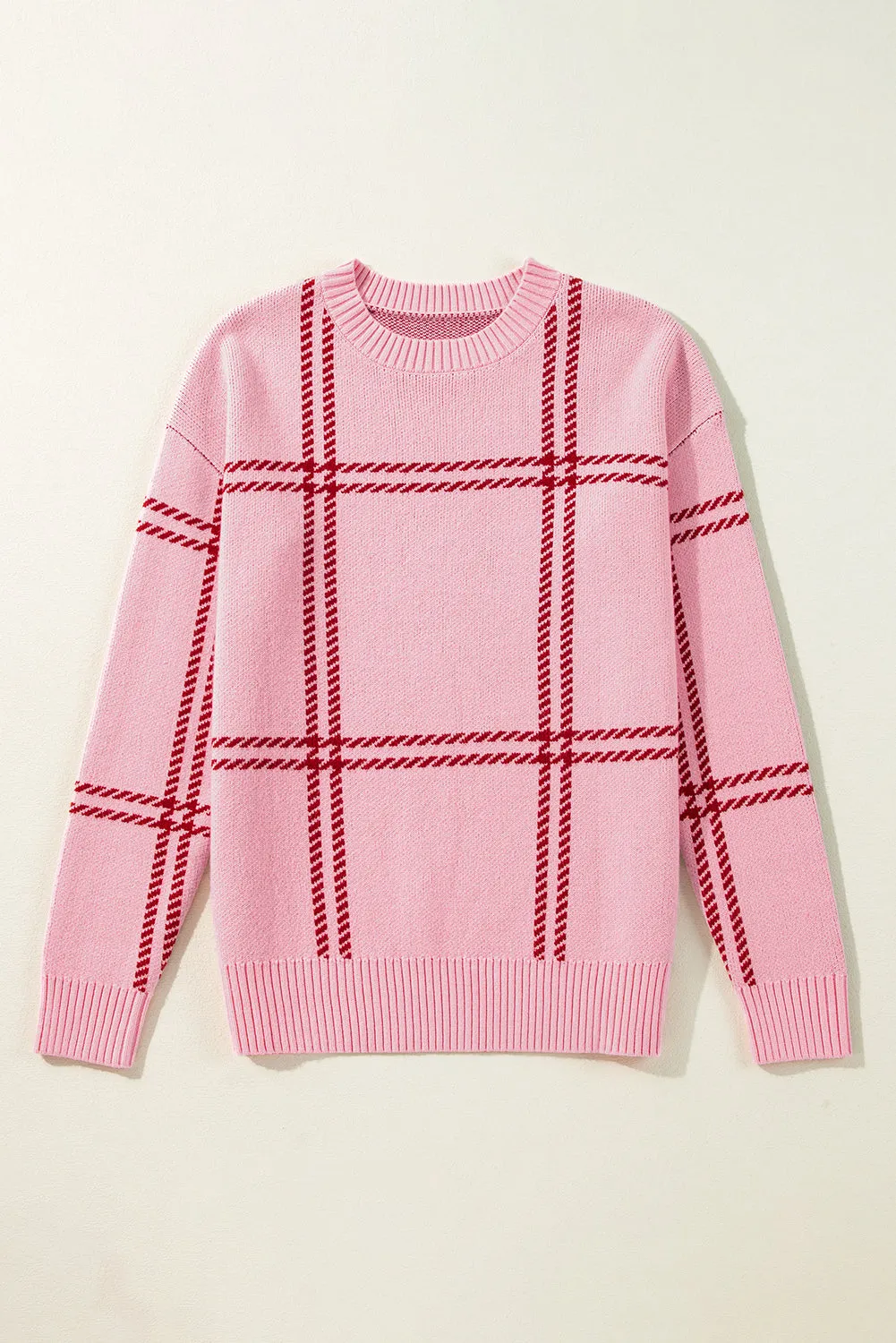 Plaid Drop Shoulder Crewneck Sweater