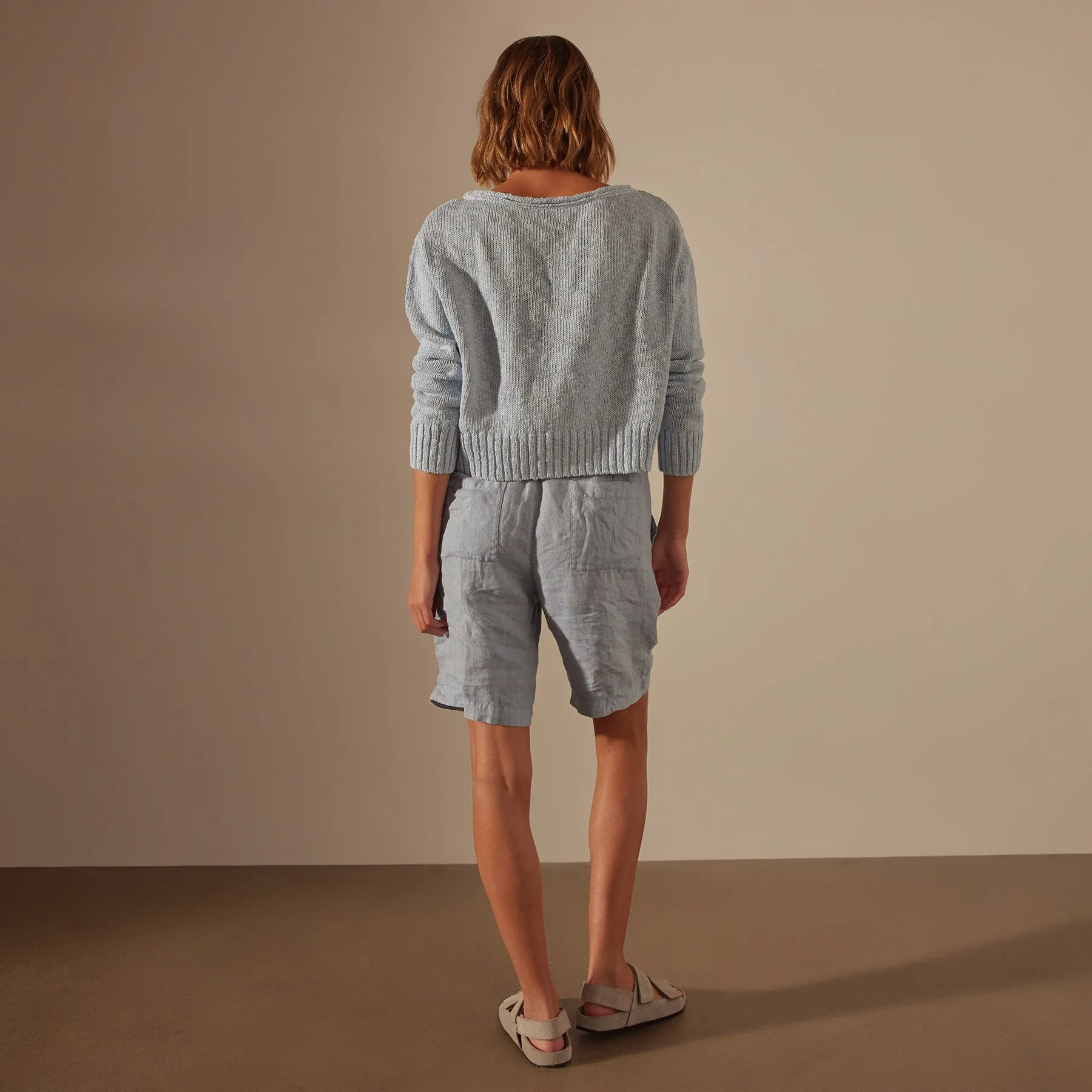 Pleated Linen Bermuda Short - Open Sky Pigment