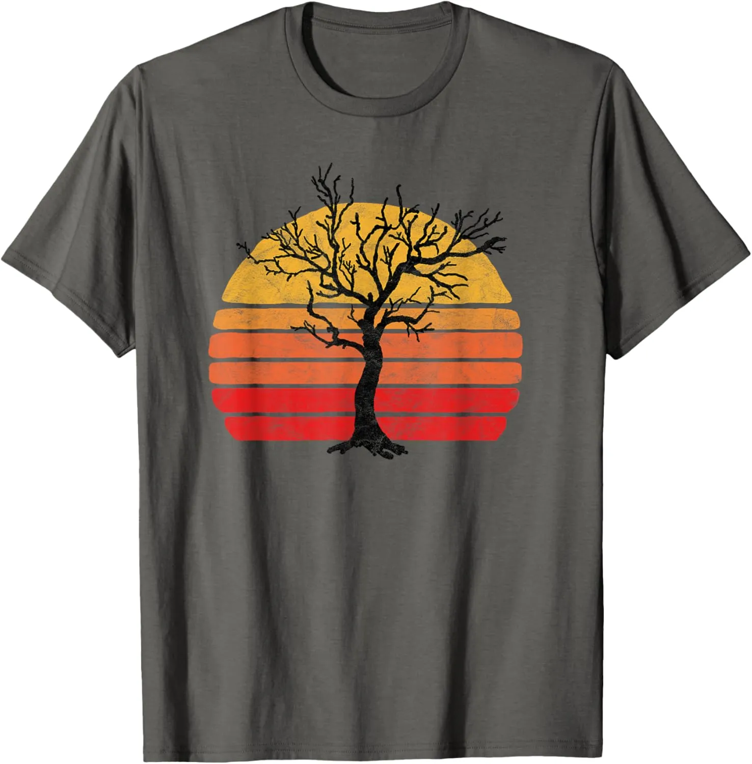 Retro Sun Minimalist Leafless Tree Design Graphic T-Shirt