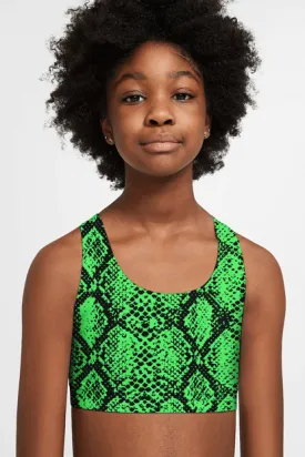 Snake Skin Neon Green Stella Cute Seamless Sports Bra Crop Top - Kids