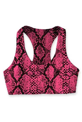 Snake Skin Neon Pink Stella Seamless Racerback Sport Yoga Bra - Women