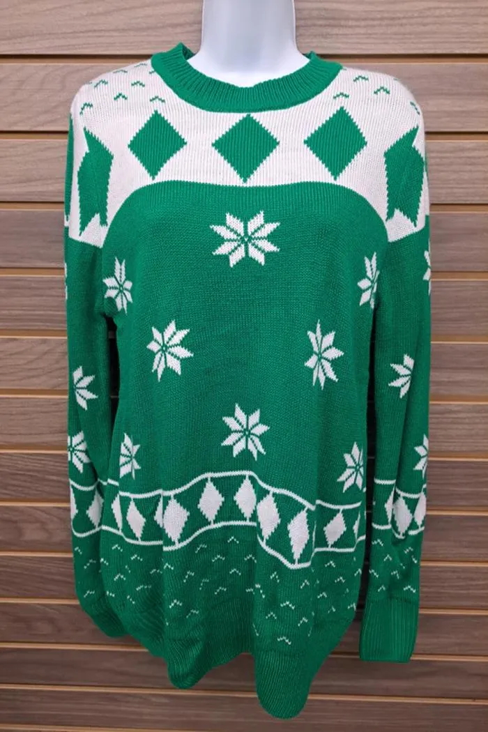 Snowflakes/Diamonds Green Sweater