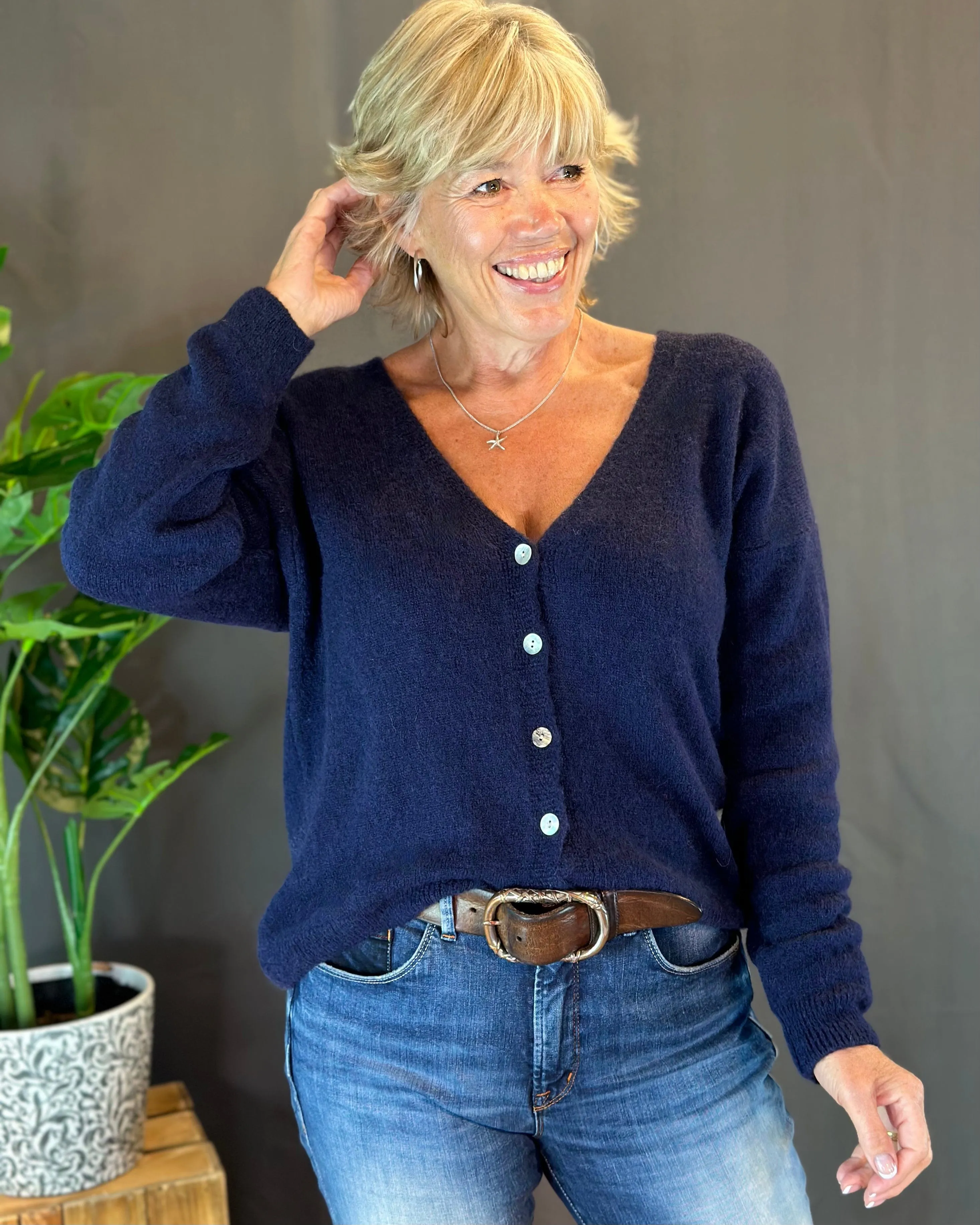 Soft Knit Alpaca Cardigan - Navy